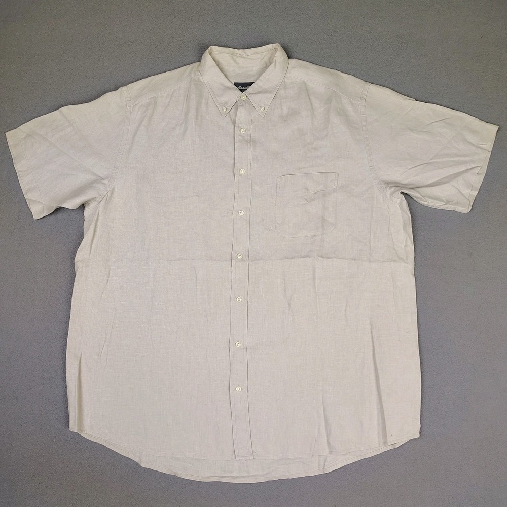 Eddie Bauer 100% Linen Shirt Men 3XLT Tall Beige Button Up Shortโ Sleeve Beach